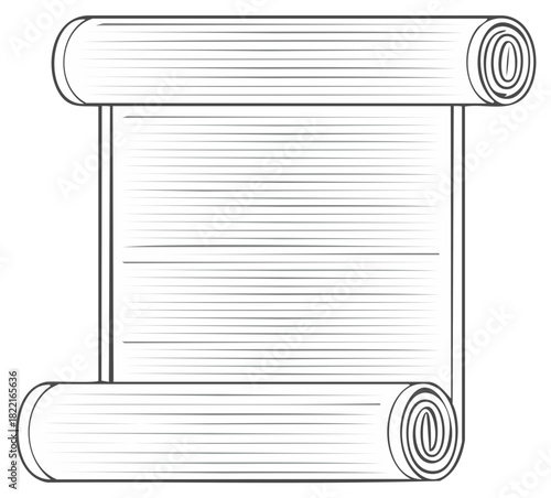 Blank Lined Scroll Paper Outline Drawing Template Unfurled Ancient Document