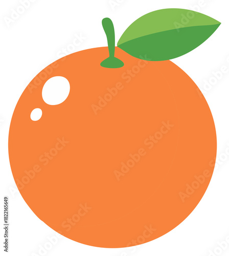 Vibrant orange fruit with green stem and leaf featuring shiny highlights