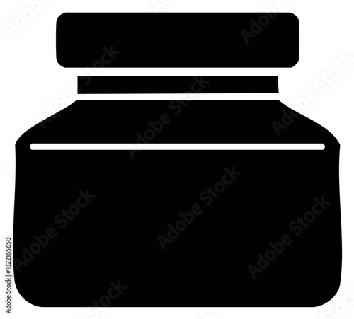 Inkwell illustration. Simple ink bottle icon. Stationery office supplies. Vector graphic.