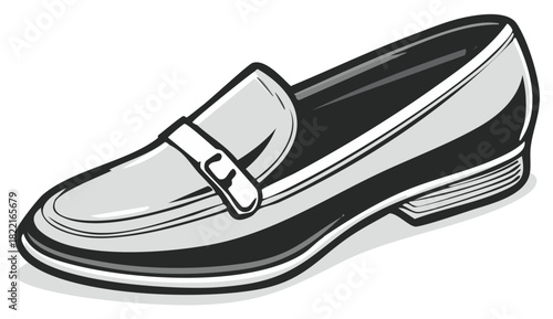 Elegant Mens Loafer Shoe Black and White Vector Illustration