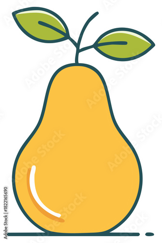 Cartoon style pear fruit with leaves illustration