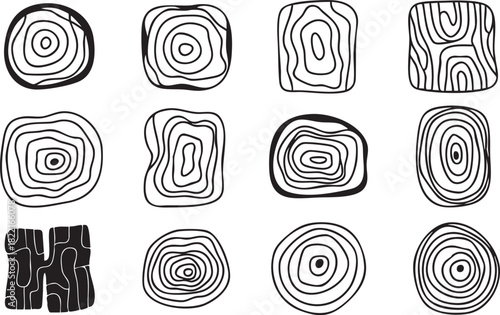 Black line drawings show diverse wood grain shapes on a white transparent background