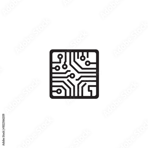 AI chip silhouette square chip with microchip lines icon