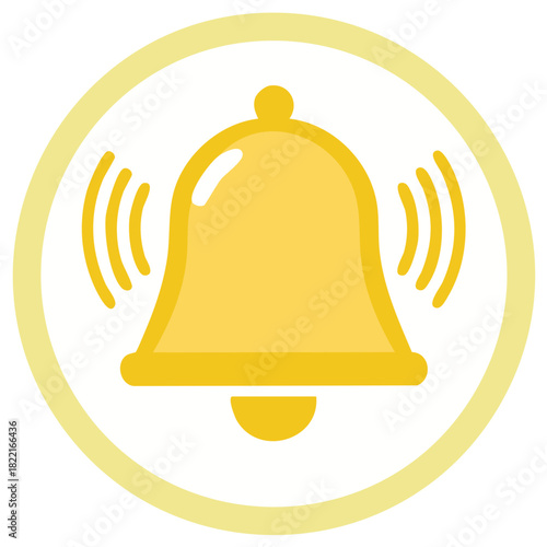 Vibrating yellow bell icon with sound waves and concentric circles