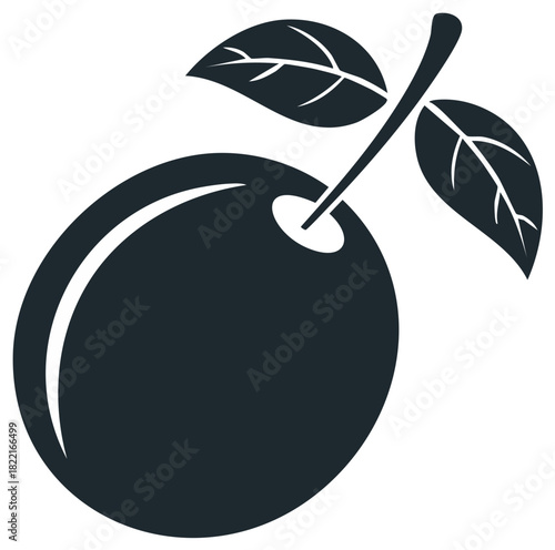 Simple Dark Blue Plum with Leaves Illustration for Graphic Design Use