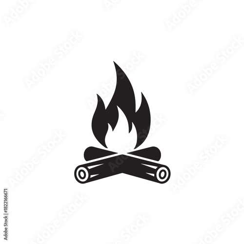 Campfire silhouette flame with logs icon