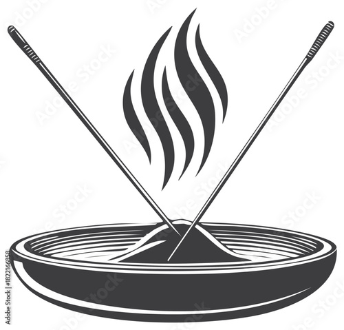 Incense burner with burning aroma and crossed chopsticks symbolizing East Asian culture