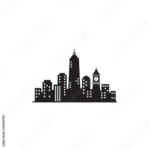 City skyline silhouette simple building shapes icon