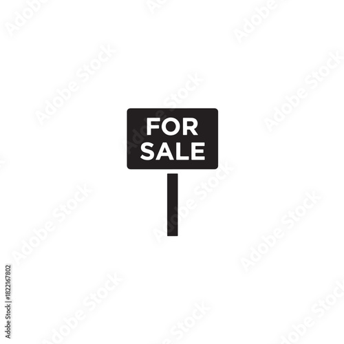 For Sale board silhouette rectangular sign with text icon