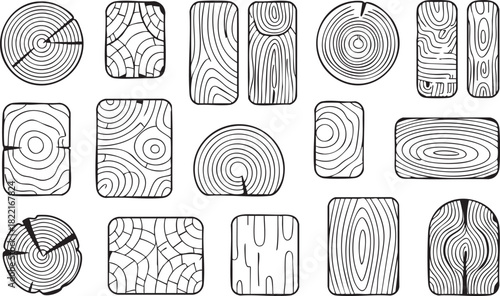 Handdrawn presents various wood cut sections with distinct ring patterns and transparent background