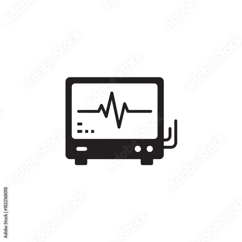 Heart monitor machine silhouette screen with pulse line icon