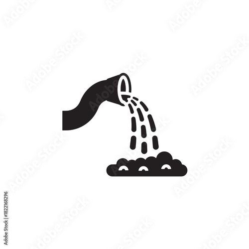 Irrigation pipe silhouette curved pipe with water flowing icon