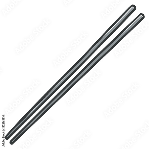 A pair of grey chopsticks illustrated in a simple icon style for eating Asian food