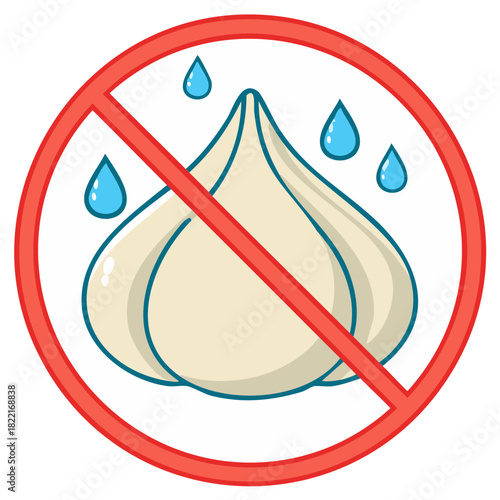Prohibition: Garlic and Water Intolerance or Allergy Warning Sign Symbol