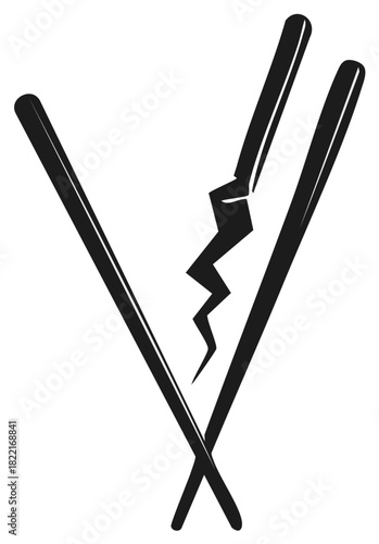 Broken chopsticks symbol for failure with damage black and white vector