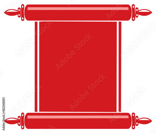 Open red scroll with ornate handles, a blank ancient manuscript for messages or announcements