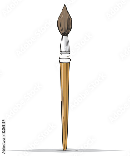 Paintbrush with Wooden Handle and Gray Bristles for Artistic Creations