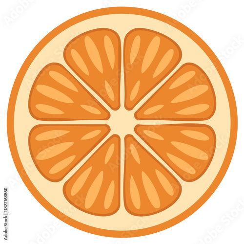 Vibrant slice of orange, a citrus fruit segment rendered in vector, colorful graphic icon, juicy refreshment