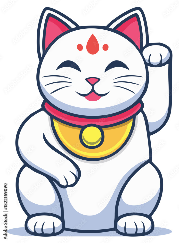 Fototapeta premium Japanese Maneki Neko Cat Cartoon Illustration