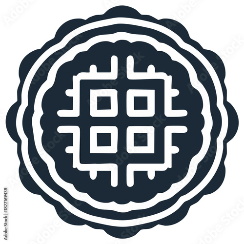 Waffle Seal Design Graphic Element Decorative Edge with Grid Squares and Curved Outline
