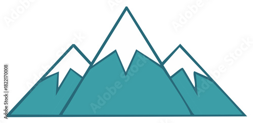 Geometric mountain range with snow-capped peaks in minimalist teal and white colors