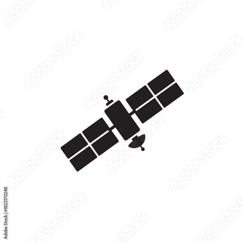 Satellite silhouette orbital satellite with solar panels icon