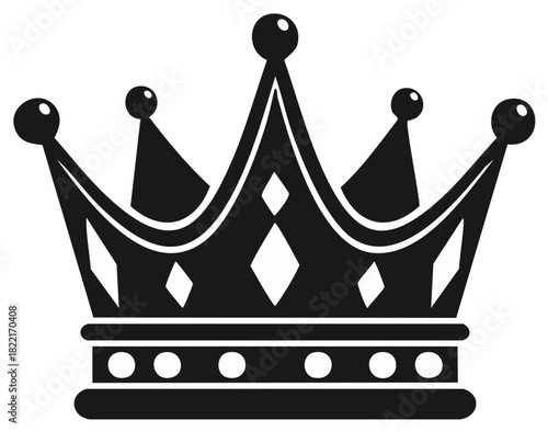 Monochrome royal crown symbol with ornate design, ideal for luxury, power, and achievement concepts