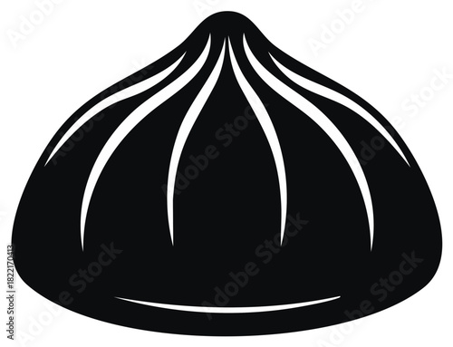 Black silhouette vector icon of traditional Asian pleated soup dumpling delicious food item