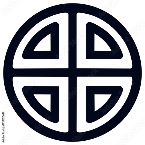 Celtic Shield Knot Illustration: Circular Abstract Geometric Design with Bold Lines and Negative Space Symbol