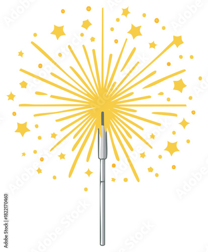 Festive golden sparkler with bursting stars and sparks for holiday celebration illustration