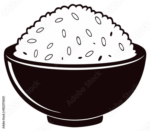 Stylized Bowl of Rice with Simplified Grains