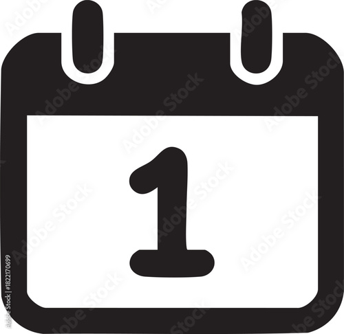 Black calendar icon prominently displays the number one over a white background