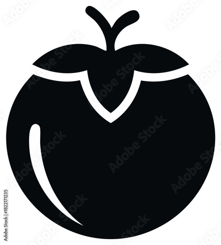 Minimalist black tomato icon graphic illustration for healthy eating, cooking, and fresh vegetable designs