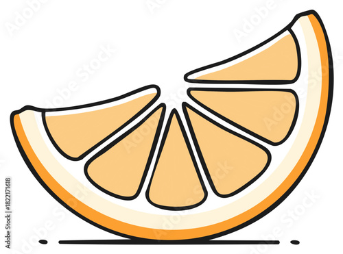 Hand drawn cartoon illustration of a fresh orange citrus fruit slice wedge