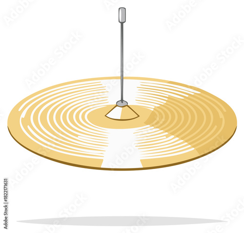 Golden crash cymbal on a stand from a drum kit vector illustration