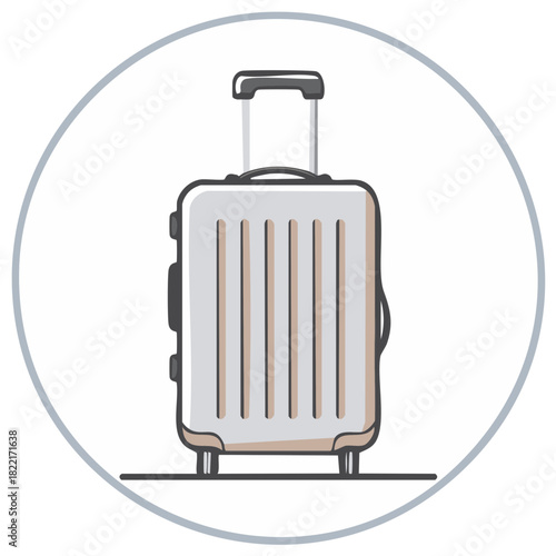 Travel suitcase in a circle, vacation luggage, journey vector illustration