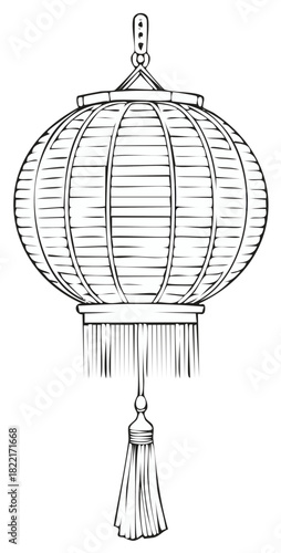 Elegant hand-drawn style illustration of a traditional round paper lantern with tassel