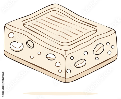 Cheese block with holes cartoon illustration. Gourmet food concept.