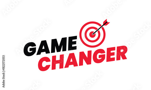 A red and black graphic with the words "GAME CHANGER" and a target with an arrow in the bullseye, symbolizing success and achievement in business or competition.