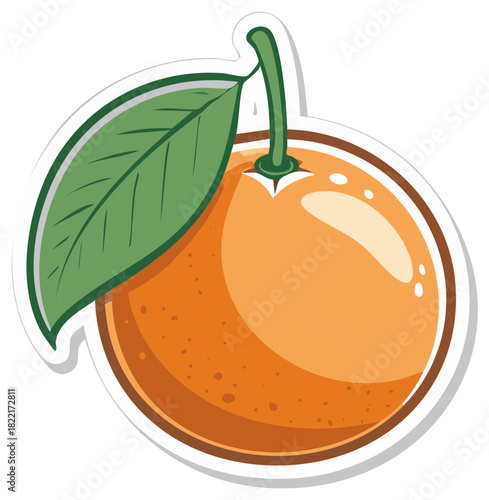 Illustration of an orange fruit with a green leaf. Vector design.