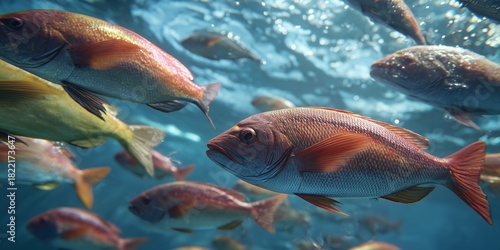 Underwater Scene With Colorful Fish Swimming Gracefully in a Clear Blue Ocean