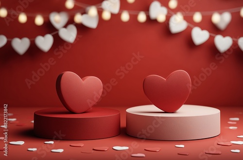 Decorative Hearts on Pedestals With Festive Lights in a Romantic Setting for ...
