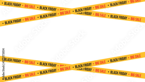 Black friday ribbons. Yellow ribbons tapes with text isolated on transparent background