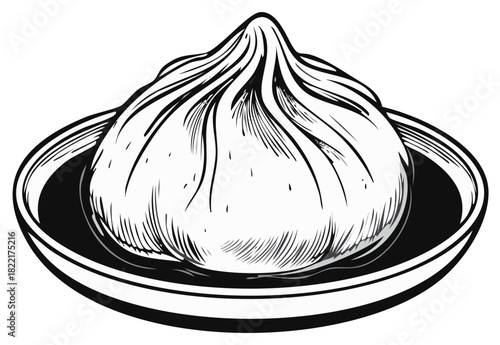 Chinese Soup Dumpling On Plate Graphic Illustration Style Cuisine Dish