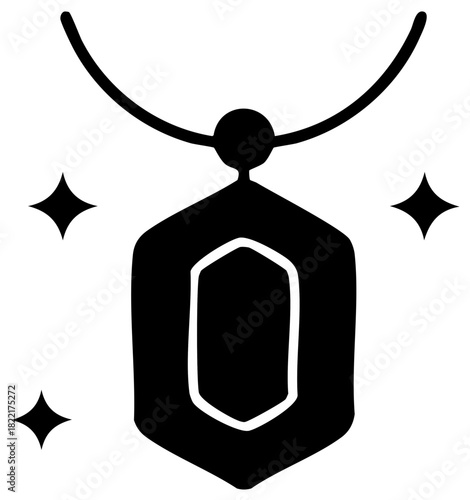 Stylized pendant with a hexagonal stone, outlined with simple stars on a white background