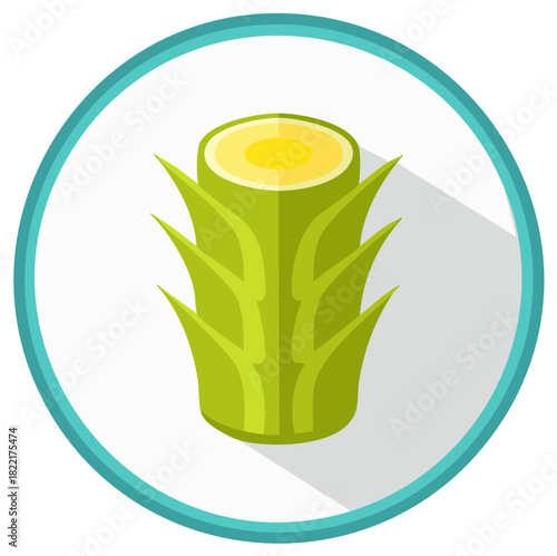 Fresh cut sugarcane stalk flat design vector icon with long shadow
