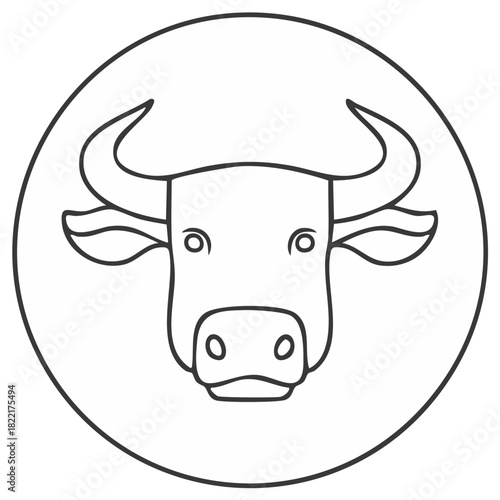 Bull head line art icon. Ox or taurus zodiac symbol in a circle. Simple farm animal vector illustration.