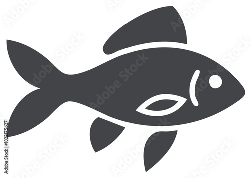 Simple dark grey fish silhouette icon swimming gracefully to the right side