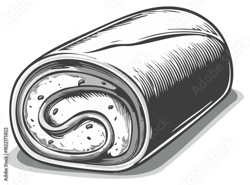 Artisanal Swiss Roll Cake Illustration with Cream Filling and Textured Look