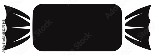Black candy wrapper icon with twisted ends, isolated silhouette